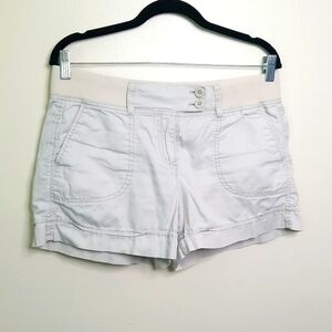 LOFT Women's Stretch Waist Sand/light Khaki Cotton Cargo Shorts Size 8 EUC 🎯